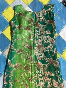 long Green Printed Dress Material