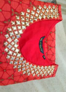 2 Layered Red Kurta with Mirror Work