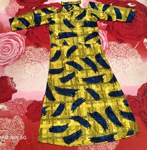 Stylish Yellow &amp; Blue Brush Stroke Gown