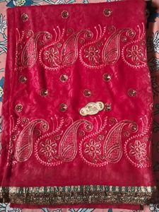 Embroidered Red Saree