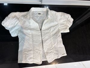 White Cropped Zip-Up Shirt