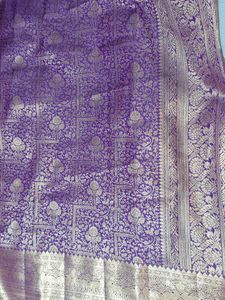 Exquisite Purple Silk Saree with Golden Weave