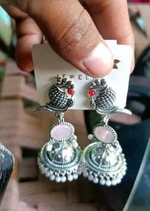 Boho Silver Jhumka Earrings