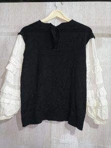 Black and White Ruffle Sleeve Top