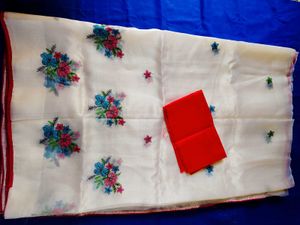 White Saree with Floral Printed