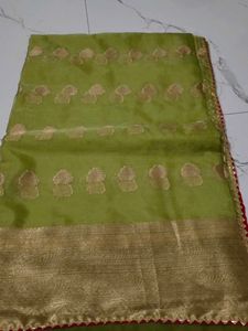 Elegant Green Saree with Gold Border