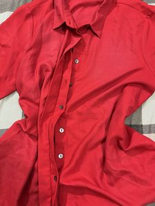 Chic Red Button-Up Blouse