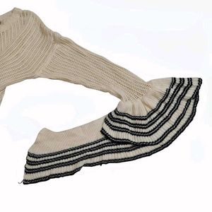 Cream Knit Sweater with Flared Sleeves