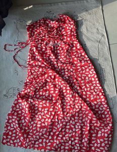 Red Floral Print Midi Dress