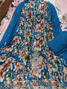 Blue Floral Kurta Set with Dupatta
