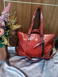 Red leather Tote Bag