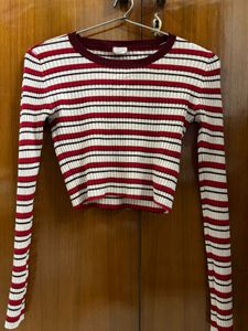 Garage Striped Cropped Long Sleeve Top
