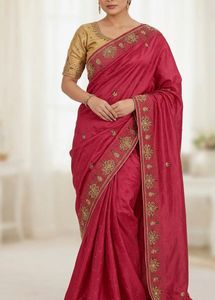 Exquisite Silk Saree - Vibrant Pink with Gold