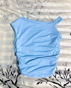 Newme Light Blue Asymmetric Ruched Top