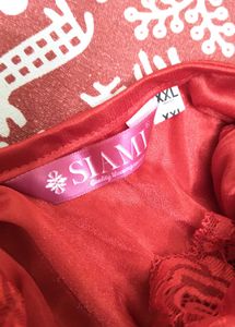 Elegant Red Lace Trim Nightgown