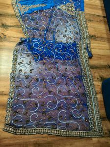 Beautiful Blue Embroidered lehanga  Saree