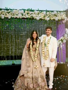 Beige Tissue Resham Embroidered Engagement Lehenga