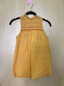 Yellow Lace Neck Sleeveless Top