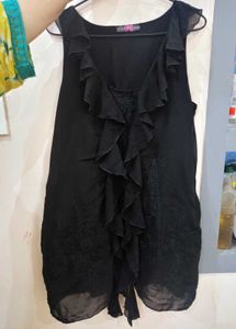 Elegant Black Ruffled Mini Dress