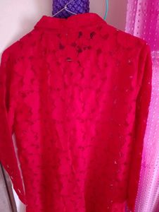 Splash Red Lace Button-Down Tunic