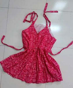 Stylish Pink warli Printed tie up Sleeveless kurti