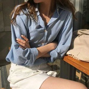 New with tag Korean Blue Striped Button-Up Shirt