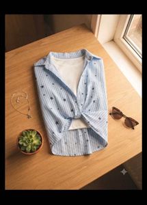 Chic Striped Star Twist Front Top