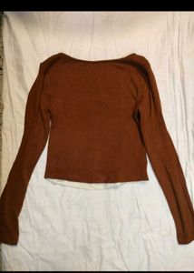 Brown Long Sleeve Cropped Top