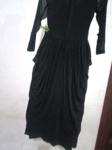 Black Pleated Dress with Belt