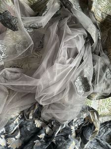 Silver Embellished Party Wear Net &amp; Georget Saree