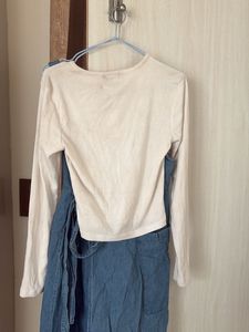 Blue Denim Midi Dress with white top (Combo set)