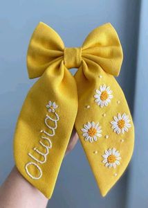 Embroidered Pearl Bow Hair Clip