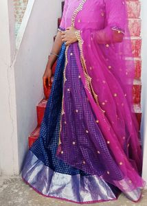 Organza Ethnic Dress  Royl Blue  Color