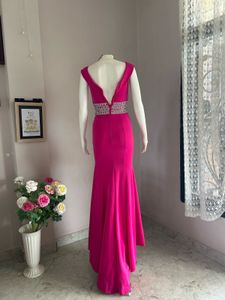 Elegant Hot Pink Gown with Embellished Waist