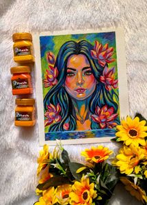 Abstract Portrait Painting with Lotus Flowers