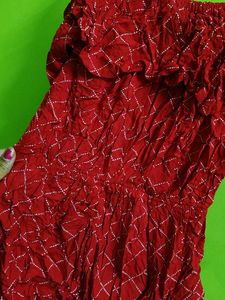Red Off-Shoulder Bandhani Print Top
