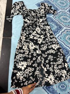 Black Floral Print Off-Shoulder Dress