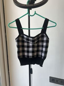 Gingham Check Knit Crop Top