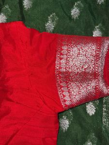 Green Silk Saree with Red Blouse