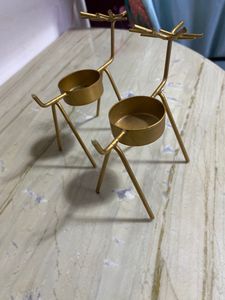 2 Golden Reindeer Shaped Candle Stand