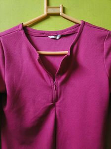 Pink Long Sleeve Zipper Neck Top