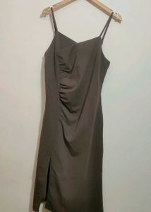 Khaki Stylish Slip Dress with Slit For 36 Bust