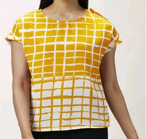 Yellow & White Grid Print Top
