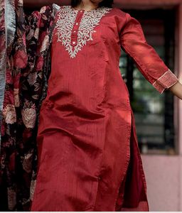 Red Embroidered Kurta Set with Dupatta