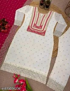 Elegant White Kurta Set with Pink Dupatta