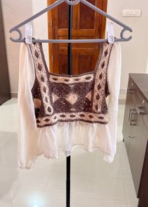 Crochet Detail Peplum Top