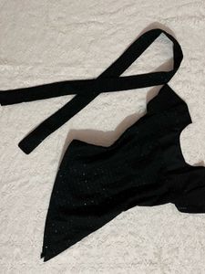 Sparkly Black Party y2k kurti with scarf