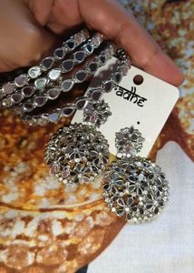 mirror work earing and bangle set ( 4 piece)