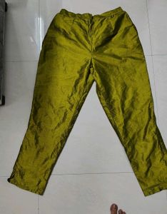 Olive Green Silk Palazzo Pants