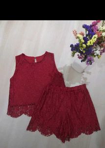 Burgundy Lace Top &amp; Shorts Set